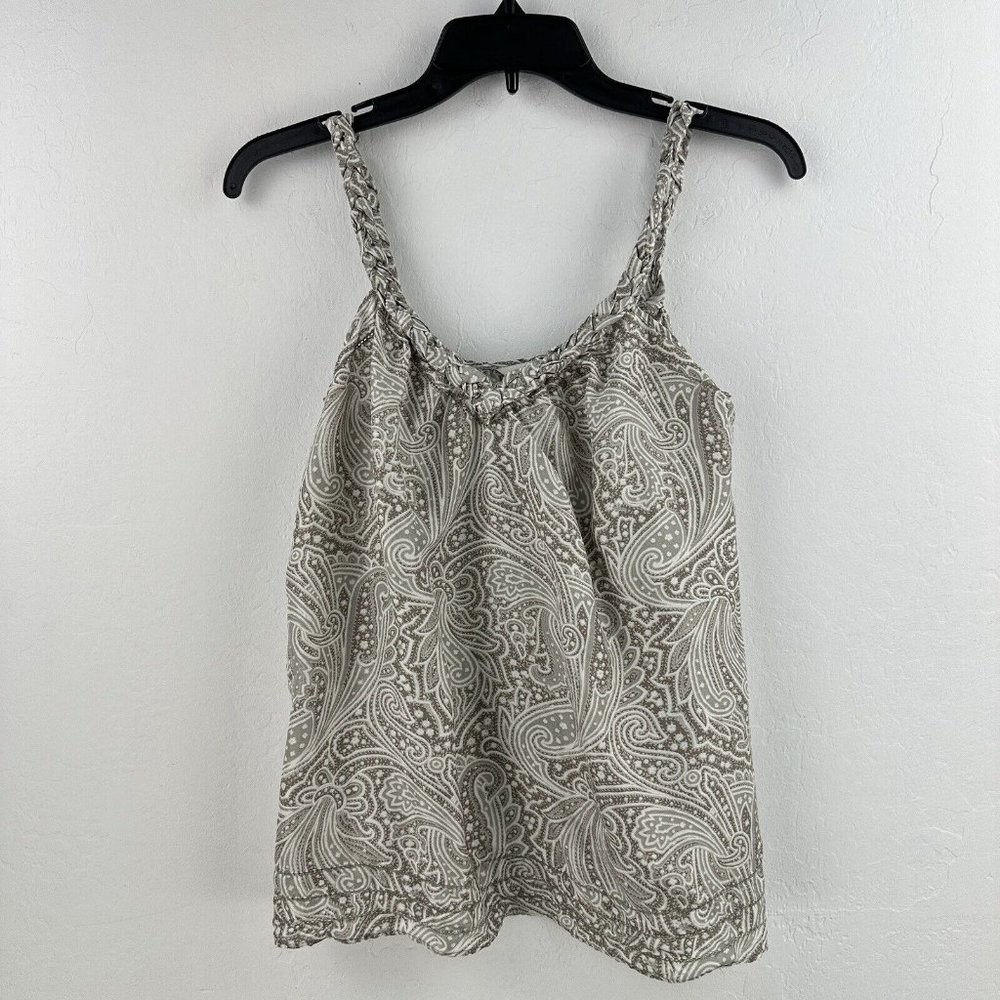 Banana Republic Silk‎ Sleeveless Blouse XS BRAIDED STRAPS TAUPE GRAY Floral